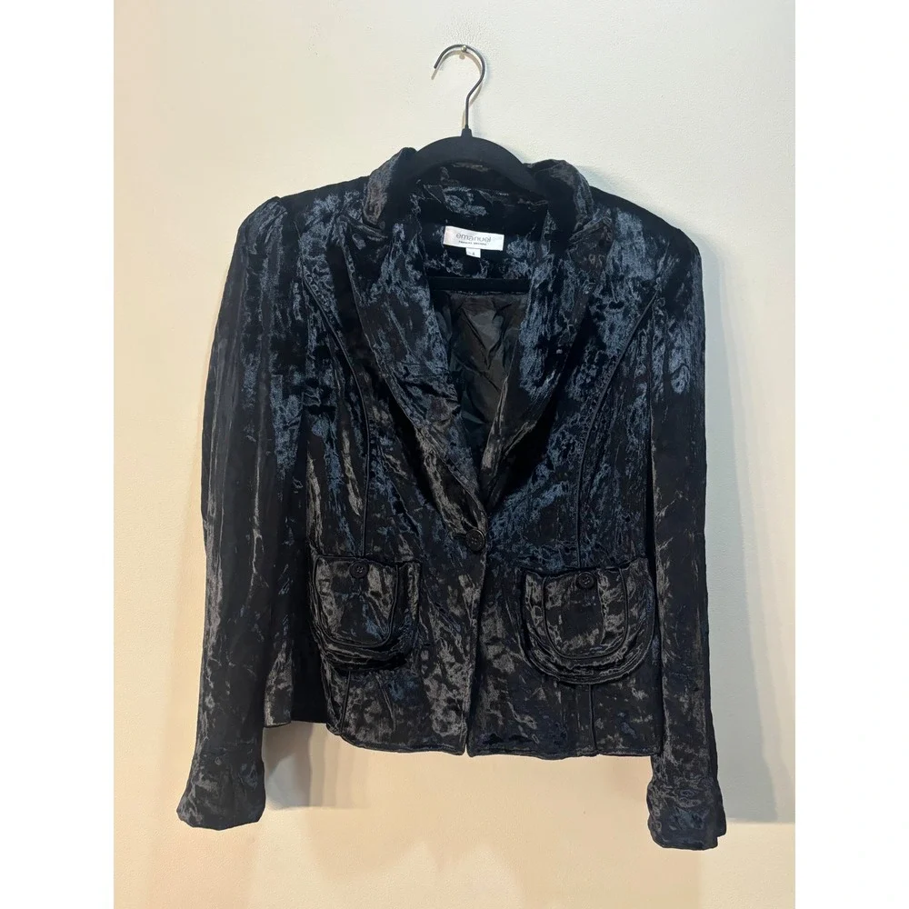 Emanuel Ungaro Black Velvet Blazer Jacket Women's Size 4‎ Button Front Velour